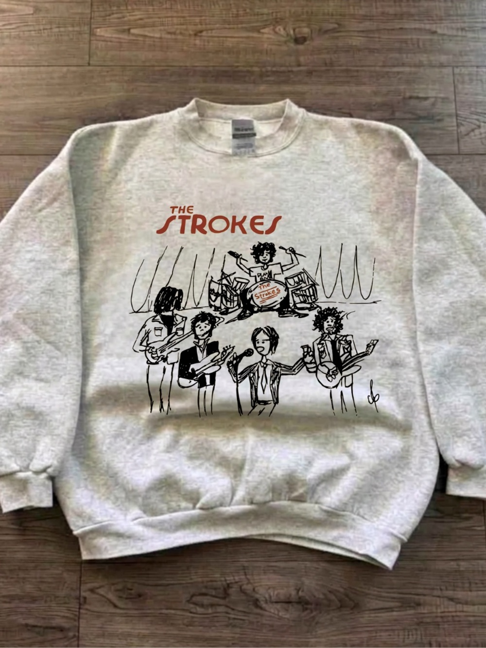 Gildan Light Gray The Strokes Band Crewneck Sweatshirt